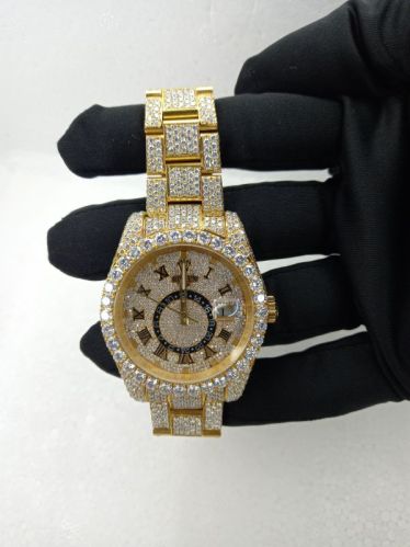 Diamond Studded Moissanite Iced Out Watch, Color : White