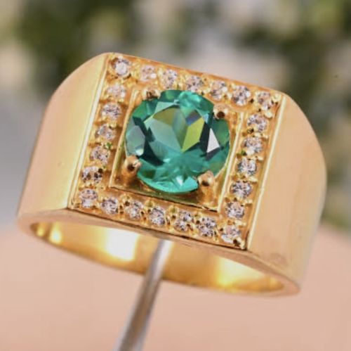 Natural Emerald Gold Mens Ring, Packaging Type : Golden