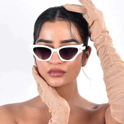 Polycarbonate Flauxis Cream Cateye Women Sunglasses