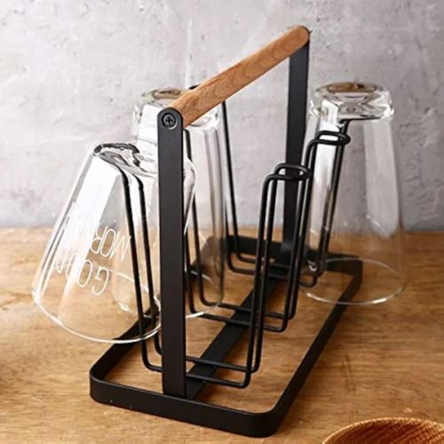 6-Cup Mug Rack – Metal & Wood Stand