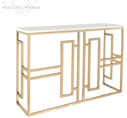 Metal Console Table with White Marble, Color : Silver