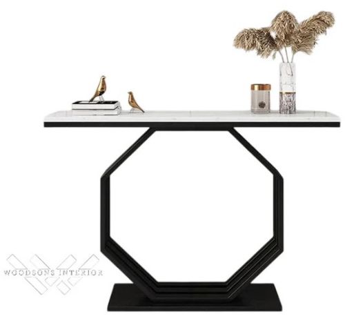 Metal Rectangular Shape White Marble Console Table