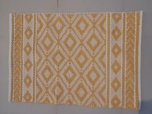 Rectangular White and Yellow Cotton Door Mat