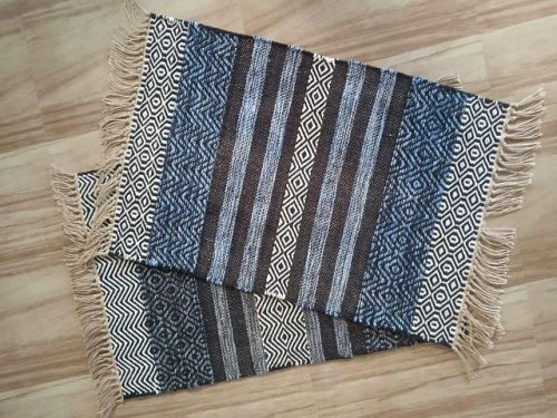 Striped Stripes Rectangular Cotton Door Mat, Technics : Handmade