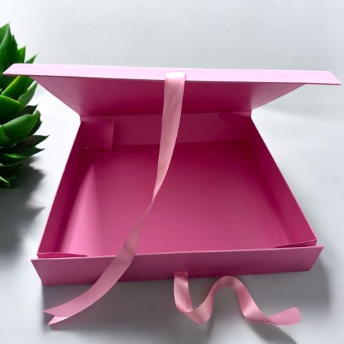 Plain Cardboard Collapsible Ribbon Rigid Box, Color : Pink