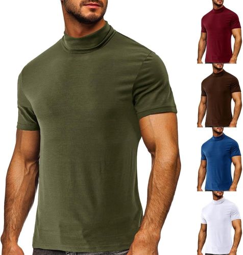 Mens Plain Half Sleeve Cotton Turtleneck T-Shirt