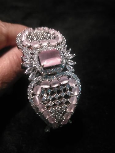 Polished Designer Pink Crystal American Diamond Bracelet
