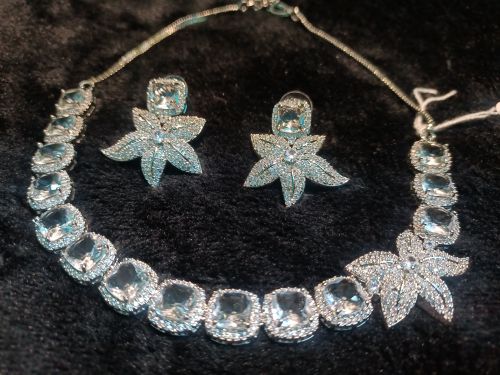 Polished Designer White Crystal Stone Necklace Set Modern