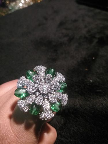Polished Round Green Crystal American Diamond Ring, Gender : Female