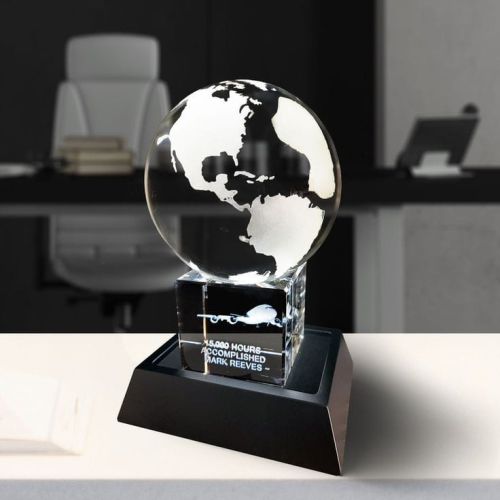 Crystal 3d Globe Trophy, Color : Transparent Award