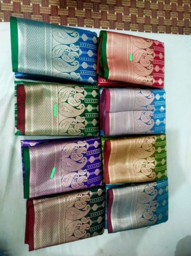 Zari silk Unstitched Jacquard banarsi saree, Packaging Type : Orange