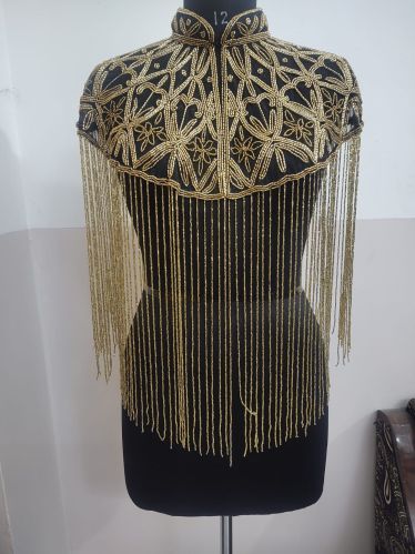 Polyester Ladies Net Embroidered Poncho, Color : Black Party Wear