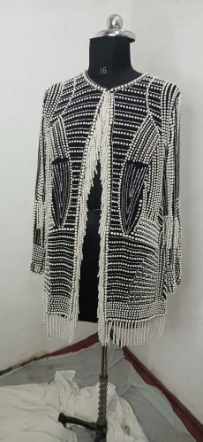 Ladies White Stone Work Jacket Party Wear M, Xl & Xxl