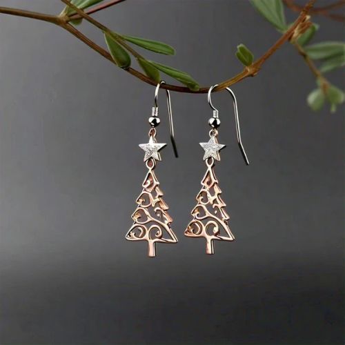 Women Arche Star Rose Gold Moissanite Christmas Tree Drop Earrings