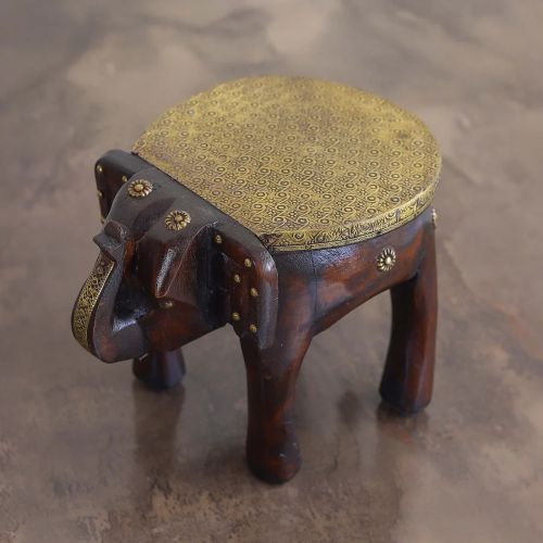 Wooden Brass Fitted Elephant Stool 8