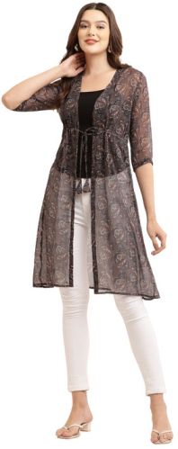 Ladies Premium Chiffon Printed Long Shrug, Color : Multicolor