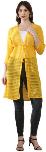 Ladies Yellow Premium Cotton Long Shrug, Sleeve Style : 3/4th Sleeve