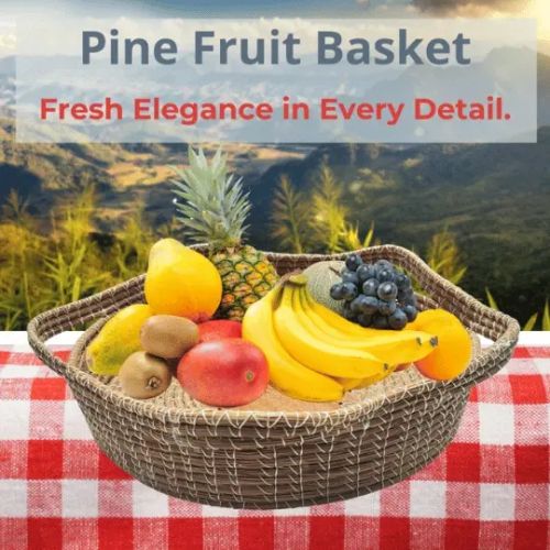Handmade Pine Fruit Basket, Color : Multi-color L-8’’ H-3’’