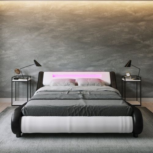 LED Low Profile Standard Bed, Color : White For Bedroom