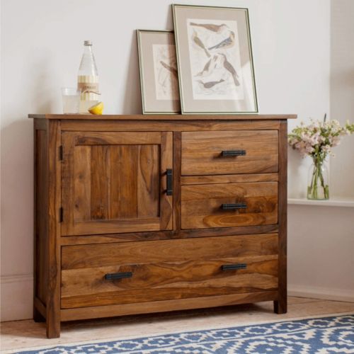 Sheesham Wood 3 Drawers Storage Sideboard Cabinet