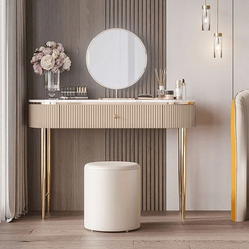 Vikinterio Marble Top Mirror Makeup Vanity Set