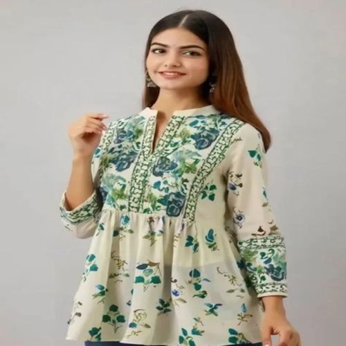 Ladies Cotton Printed Short Kurti Xs, M, XL Casual Wear
