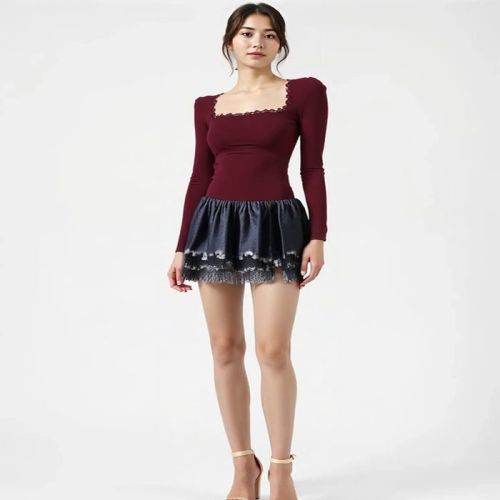 Ladies Fancy Cotton Plain Square Neck Lace Top