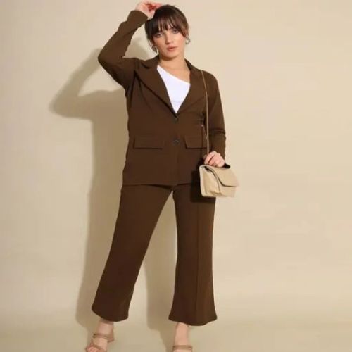 Ladies Formal Wear Brown Blazer Trouser Set