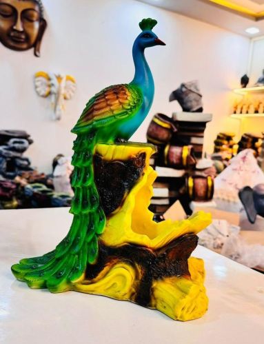 Marble Dust Colourful Peacock Statue, Packaging Type : Multicolor