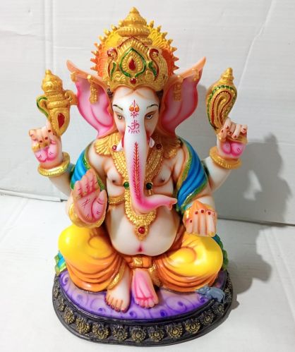 Color Coated Marble Dust Lord Ganesha Statue for Home, Temple