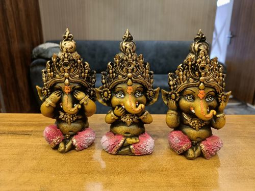 Multicolor 3 Piece Polyresin Baby Ganesha Statue Set