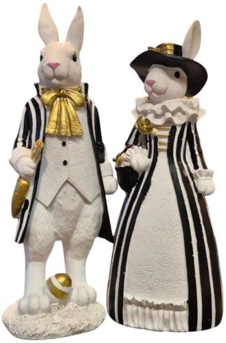 Color Coated Polyresin Rabbit Couple Statue for Home Decor
