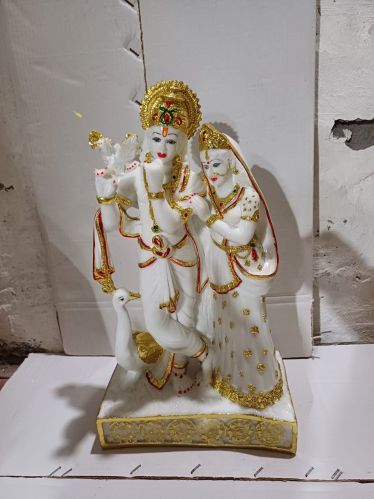 Polyresin White and Golden Radha Krishna Statue