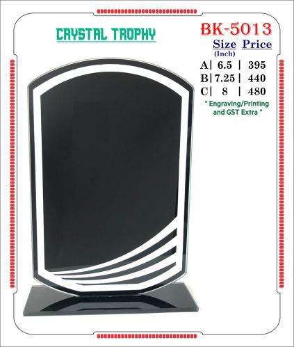 Polished Plain Engraved Glass Trophy for College, Office, School