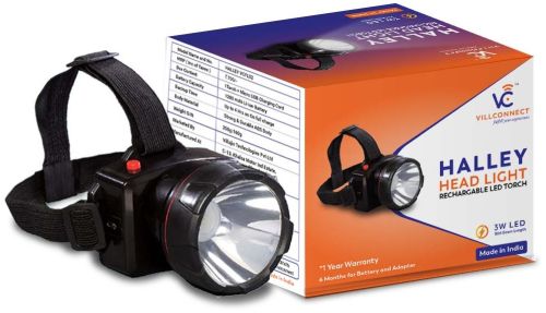 Polished Metal Villconnect 3w Rechargeable 1200mah Battery Headlight