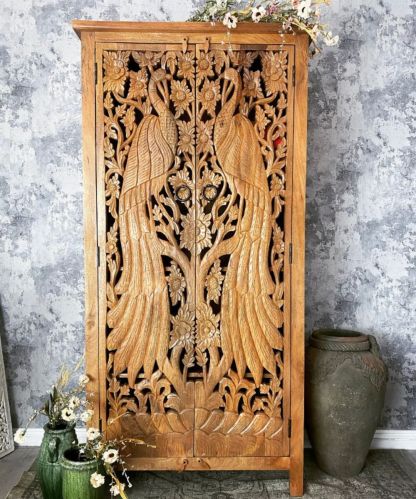 Majestic Look Hand Carved Peacock Shape Armoire