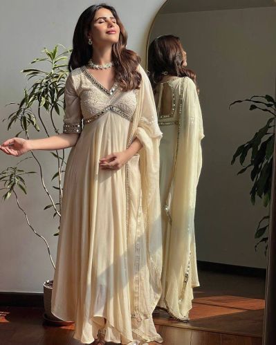Anarkali off White Gown, Brand Name : JK CREATION'S for Casual Wear