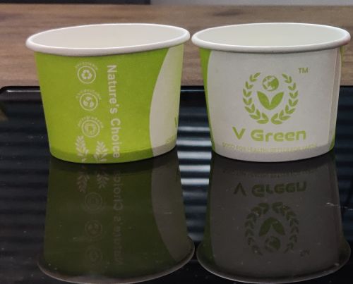 V Green Printed 105ml Bio Compostable Paper Cup Single Wall