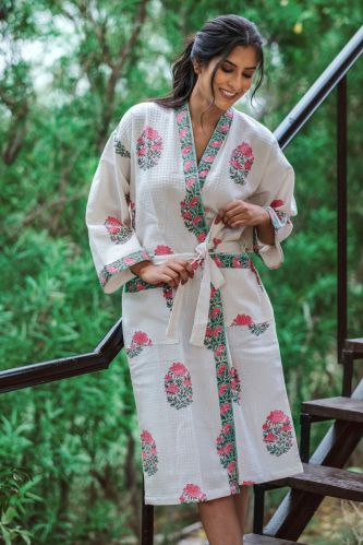 Waffle Cotton Bathrobe For Women free size, Brand Name : e- ezra