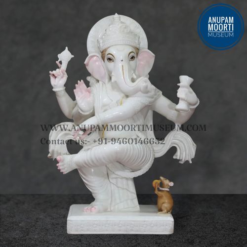 Polished Plain Marble Dancing Ganesh Statue