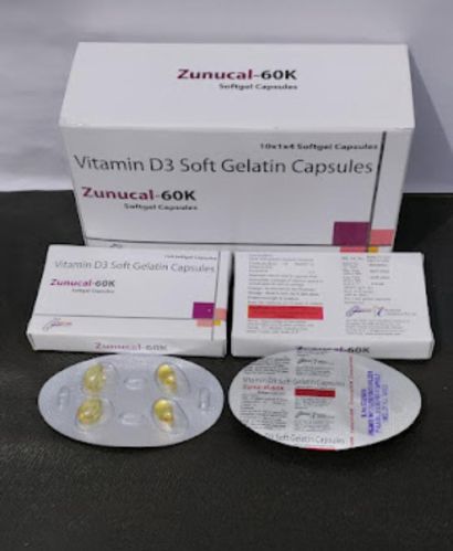 ZUNUCAL-60K Vitamin d3 Soft Gelatin Capsules, Packaging Size : 1X10