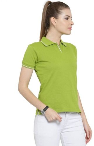 Plain Cotton Ladies Short Sleeve Polo T-shirt, Color : Green