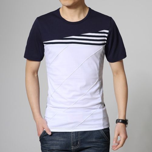 Cotton Mens Casual Round Neck T-shirt, Color : White & Black
