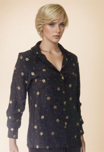 Black Sequin Viscose Shirt, Sleeve Style : Full Sleeve