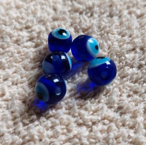 Printed Polished Glass Dark Blue Evil Eye Beads, Beads Shape : Round