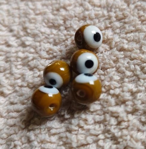 Polished Dark Brown Evil Eye Glass Beads, Beads Shape : Round