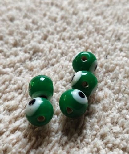 Polished Glass Dark Green Evil Eye Beads, Beads Shape : Round