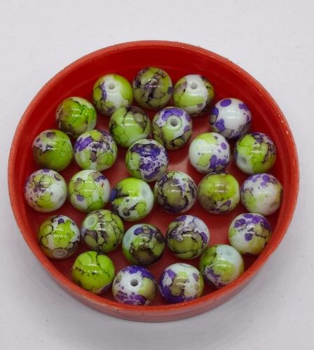 Glossy Green Marble Print Glass Beads, Packaging Type : Plastic Box