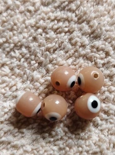 Printed Polished Glass Light Brown Evil Eye Beads, Stone Size : 8mm