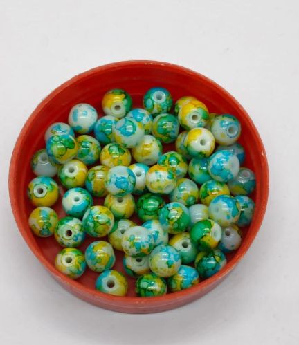 Glossy Multicolor Marble Print Glass Beads, Beads Shape : Round